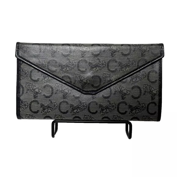 Vintage Celine "Sarky Line C" Macadam Print Long Wallet – Navy Canvas & Leather - Picture 2 of 11